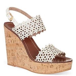 COPY - Tory Burch Cork Platform Wedge Sandals Cream Cutout Leather Women’s Sz 8…